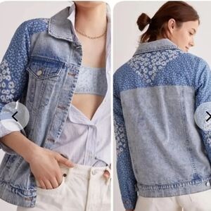 Avec Les Filles Anthropologie | Patchwork Light Wash Boho Denim Jacket